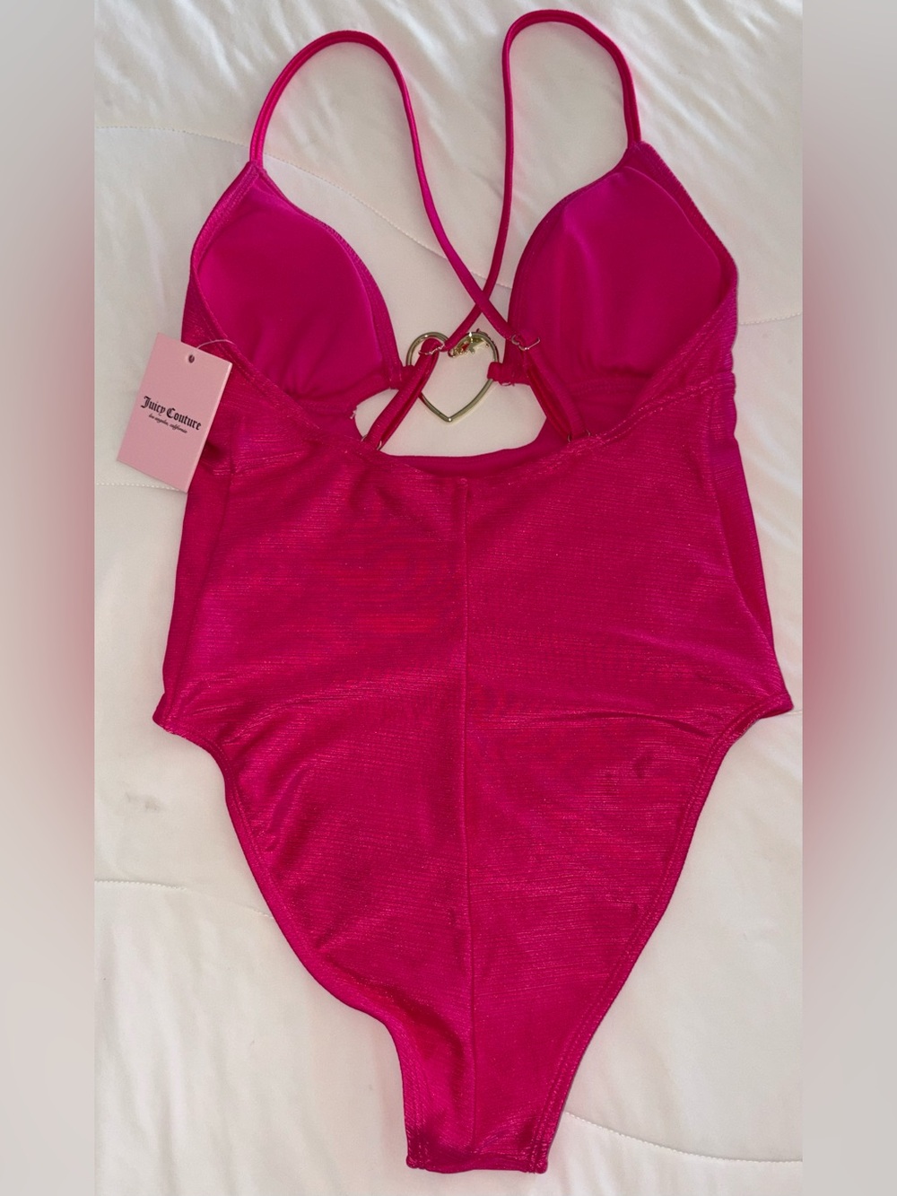 Juicy Couture Hot Pink/Fuchsia with JC shiny heart detail Swimsuit, M, NWT - Picture 3 of 16